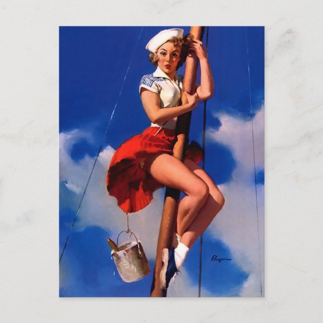 Vintage Sail Boat Sailing Pin UP Girl Postcard (Front)