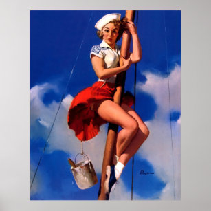 1940s Pin-Up Girl Sailor Girl Cruise Picture Poster Print Vintage Art Pin Up 