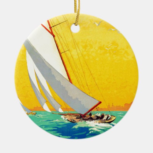 Vintage Sail Boats French Travel Ceramic Ornament