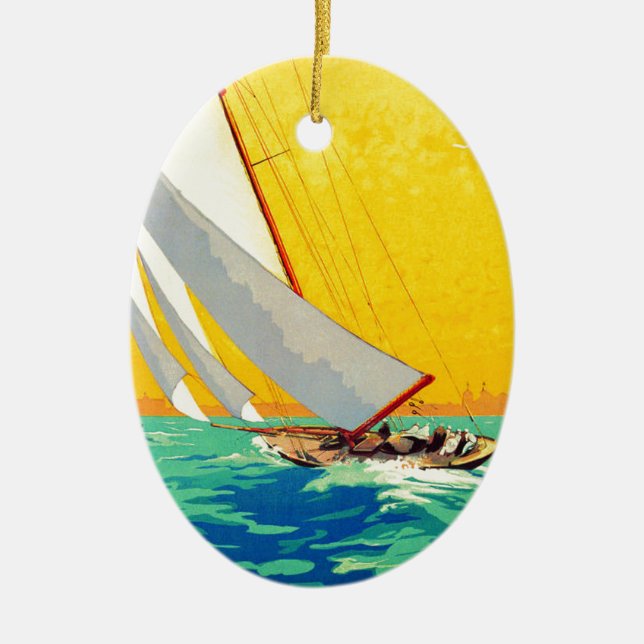 Vintage Sail Boats French Travel Ceramic Ornament (Front)