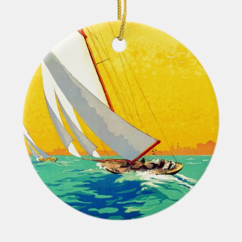 Vintage Sail Boats French Travel Ceramic Ornament