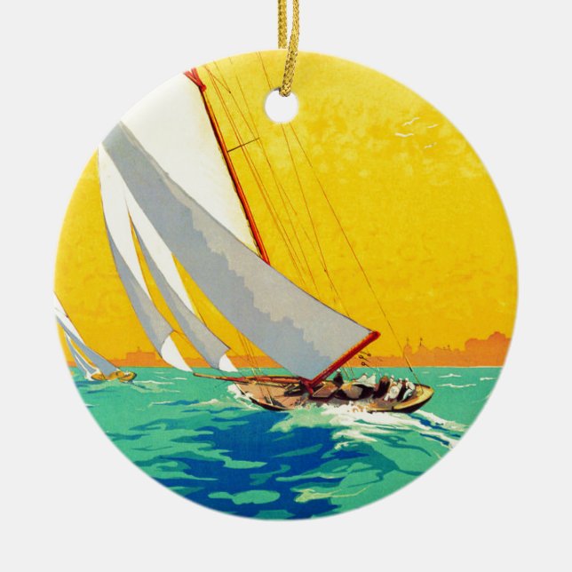 Vintage Sail Boats French Travel Ceramic Ornament (Front)