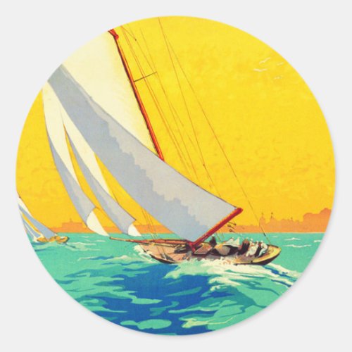 Vintage Sail Boats French Travel Classic Round Sticker