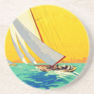 Vintage Sail Boats French Travel Coaster