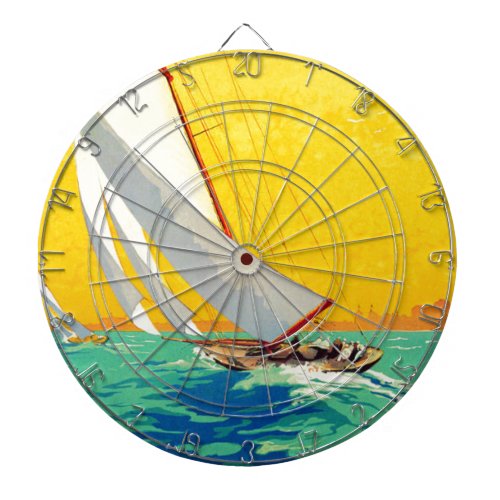 Vintage Sail Boats French Travel Dartboard With Darts