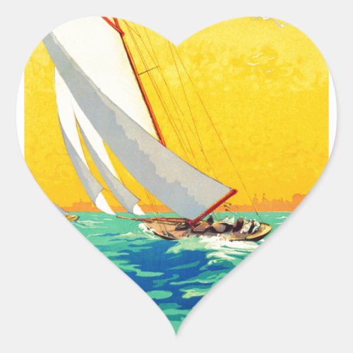 Vintage Sail Boats French Travel Heart Sticker