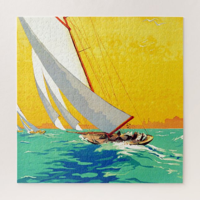 Vintage Sail Boats French Travel Jigsaw Puzzle (Vertical)