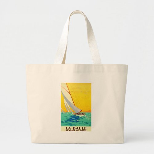 Vintage Sail Boats French Travel Large Tote Bag