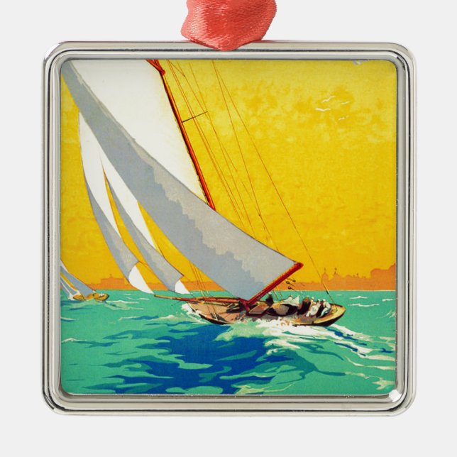 Vintage Sail Boats French Travel Metal Ornament (Front)