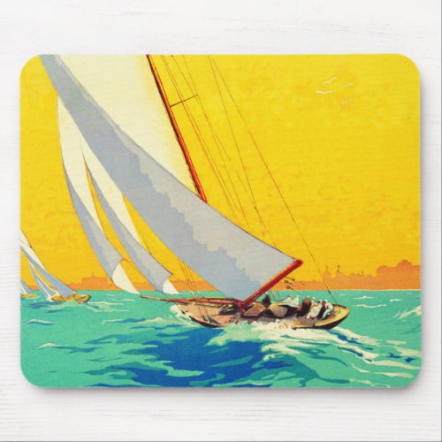 Vintage Sail Boats French Travel Mouse Pad