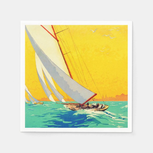 Vintage Sail Boats French Travel Napkins (Front)