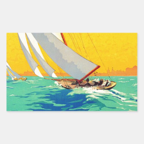 Vintage Sail Boats French Travel Rectangular Sticker