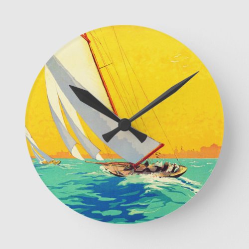 Vintage Sail Boats French Travel Round Clock