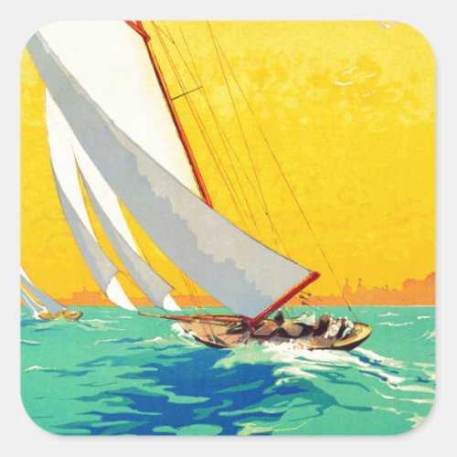 Vintage Sail Boats French Travel Square Sticker