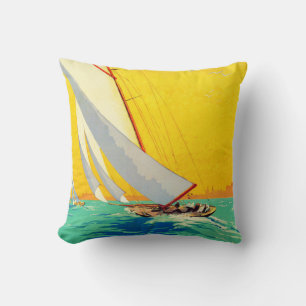 Vintage Sail Boats French Travel Throw Pillow