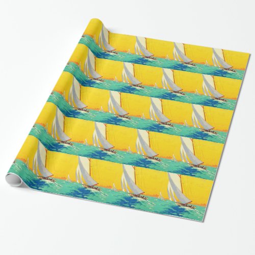 Vintage Sail Boats French Travel Wrapping Paper