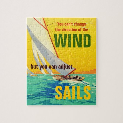 Vintage Sail Boats Painting Illustration Quote Jigsaw Puzzle