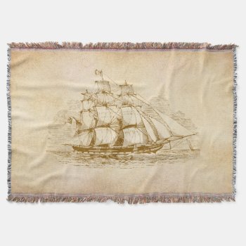 Vintage Sail Ship Throw Blanket by TimeEchoArt at Zazzle