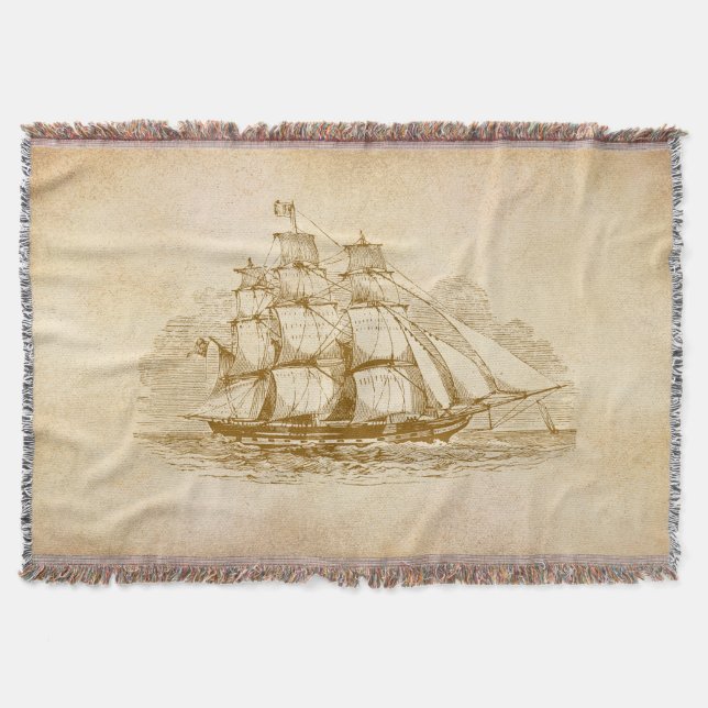 Vintage Sail Ship Throw Blanket (Front)