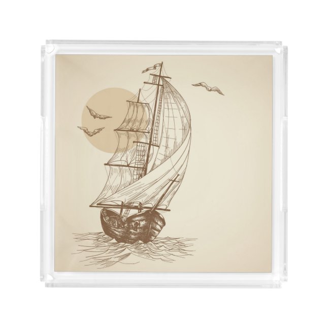 Vintage sailboat acrylic tray (Front)