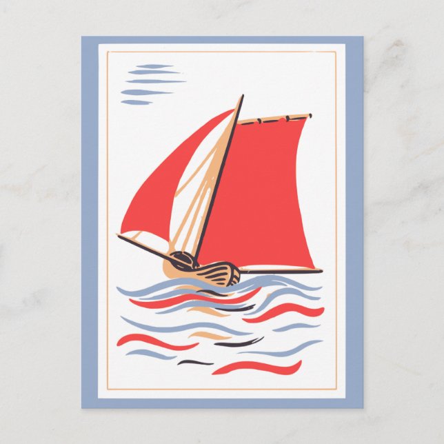 Vintage Sailboat Art Postcard (Front)