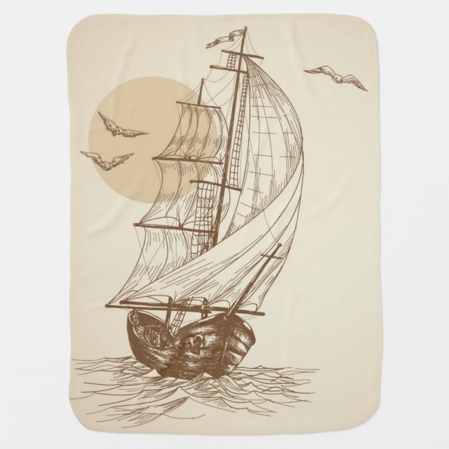 Vintage sailboat baby blanket (Front)