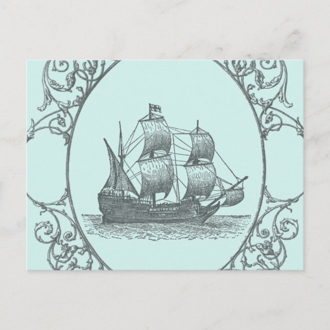 vintage sailboat Boy Pirate Birthday Party Invitation Postcard (Front)