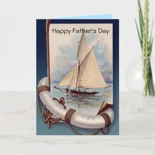 VINTAGE SAILBOAT LIFEBELT ANS ANCHOR FATHERS DAY CARD