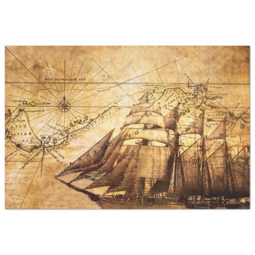 Vintage Sailboat  Map Decoupage Tissue Paper