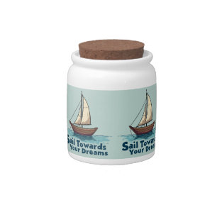Vintage Sailboat Nautical Inspirational Quote Blue Candy Jar