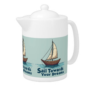 Vintage Sailboat Nautical Inspirational Quote Blue Teapot