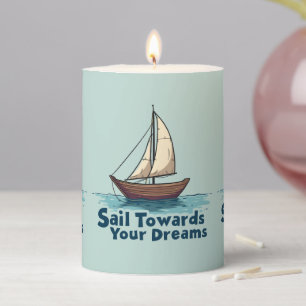 Vintage Sailboat Nautical Inspirational Quote Pillar Candle