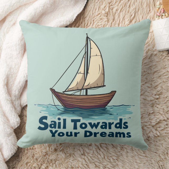 Vintage Sailboat Nautical Inspirational Quote Throw Pillow (Blanket)