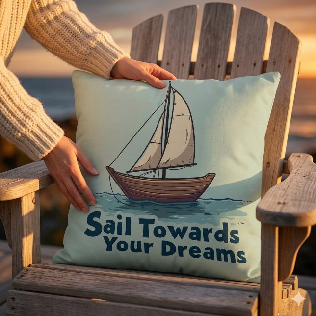Vintage Sailboat Nautical Inspirational Quote Throw Pillow (Vintage Sailboat Nautical Inspirational Quote Throw Pillow Mockup A)