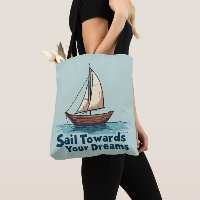 Vintage Sailboat Nautical Inspirational Quote Tote Bag (Close Up)