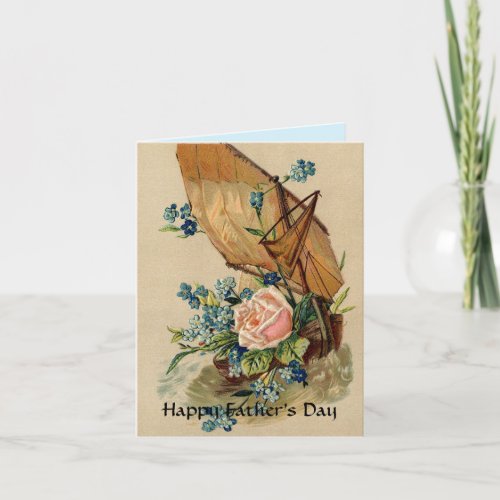 VINTAGE SAILBOATPINK ROSEFLOWERS FATHERS DAY CARD