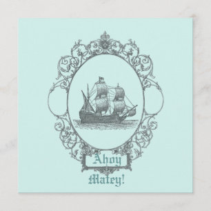Vintage Sailboat Pirate Birthday Party Invitation