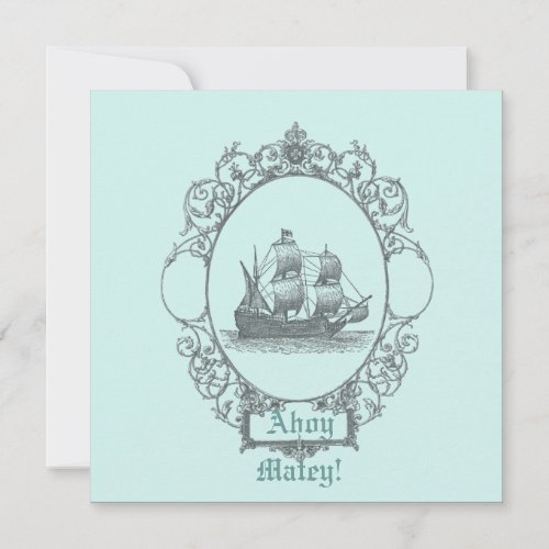 Vintage Sailboat Pirate Birthday Party Invitation