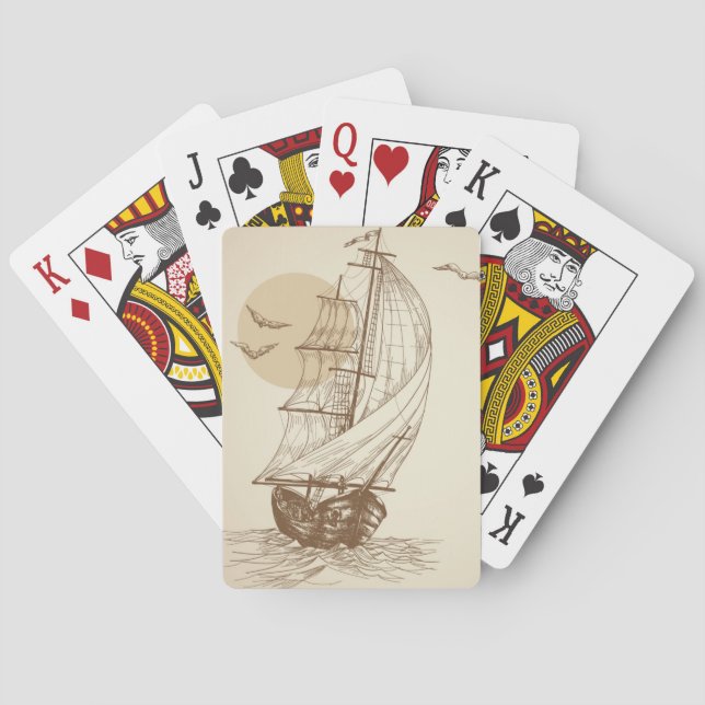 Vintage sailboat poker cards (Back)
