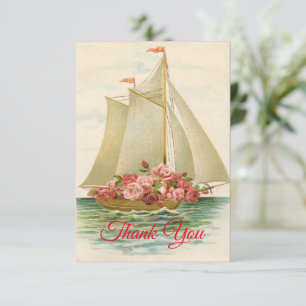 Vintage Sailboat Roses Flowers Thank You Card