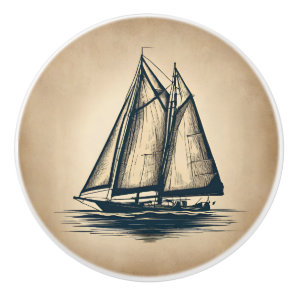 Vintage Sailboat Sailing Maritime Nautical Ceramic Knob