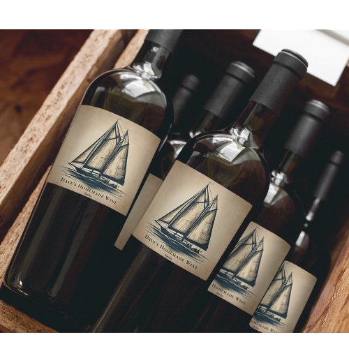 Vintage Sailboat Sailor Nautical Return Address Wine Label