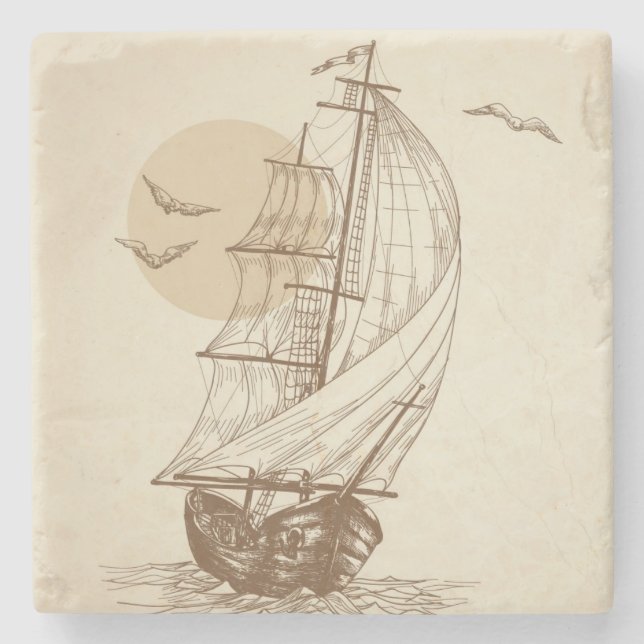 Vintage sailboat stone coaster (Front)