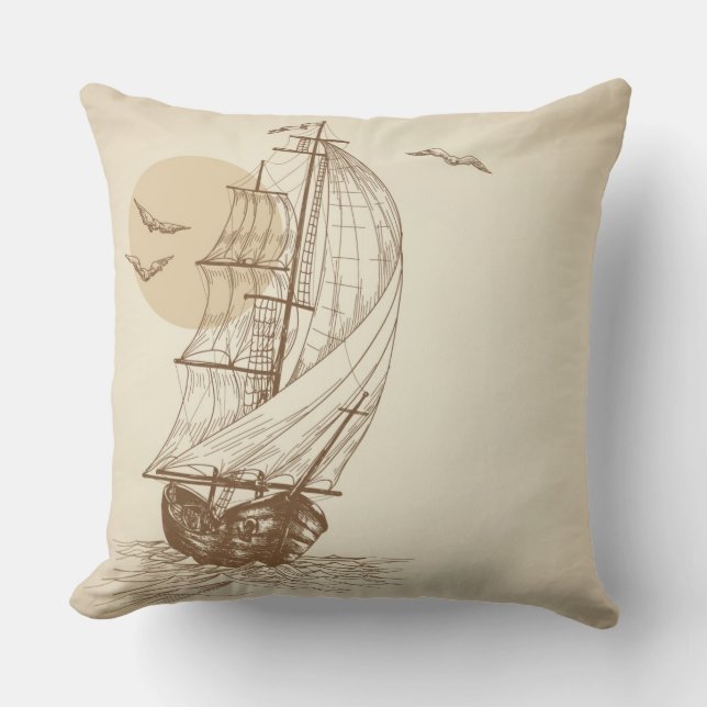 Vintage sailboat throw pillow (Front)