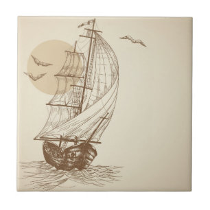 Vintage sailboat tile