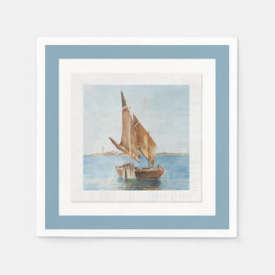 Vintage Sailboat Watercolor Coastal Water View Napkins