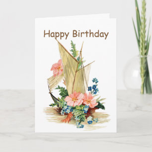 Vintage Sailboat with Flowers Birthday Card
