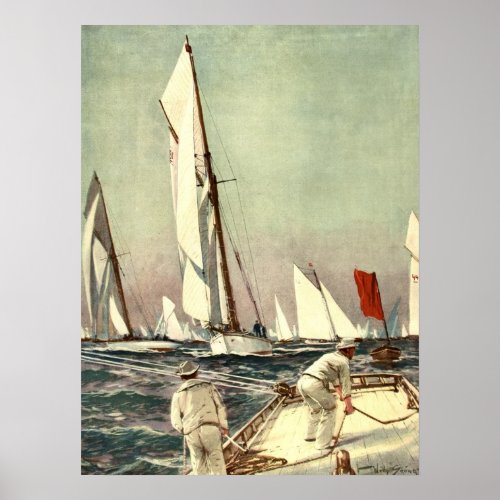 Vintage Sailboats Men Sailing Antique Willy Stower Poster