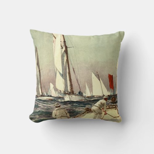Vintage Sailboats Men Sailing Antique Willy Stower Throw Pillow
