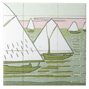 Vintage Sailboats Nautical Pastel Art Ceramic Tile